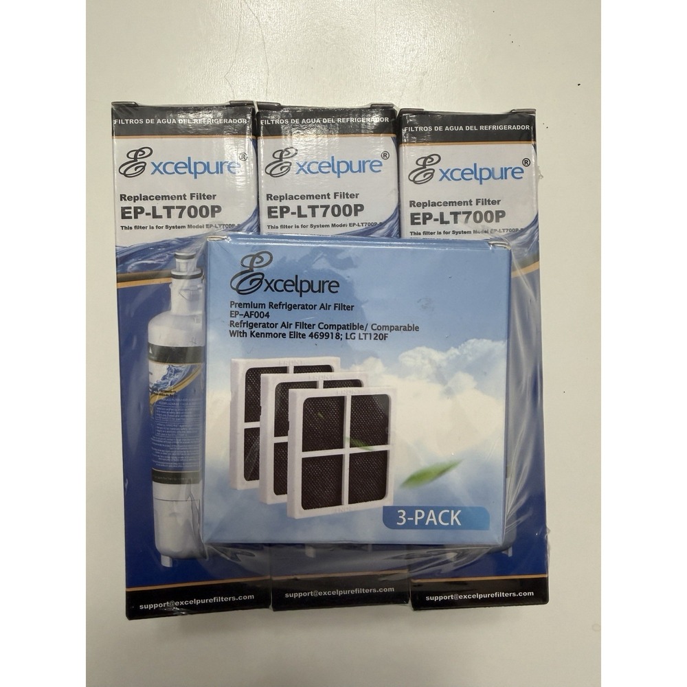 Excelpure EP-LT700P Water Filter 3 Pack + EP-AF004 Air Filter 3 Pack New.   5257